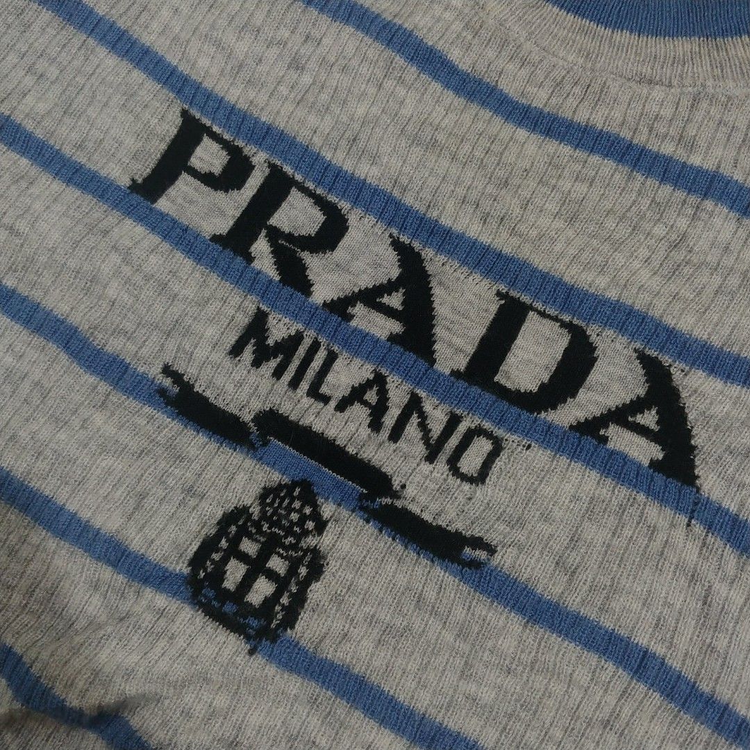 Prada Superfine logo-intarsia striped virgin-wool top (Category: Longsleeves) located in Manila. Submitted by feel.thrifting (Listing ID 1396656207, Image 2). Description: PRADA Superfine logo-intarsia striped virgin-wool top.