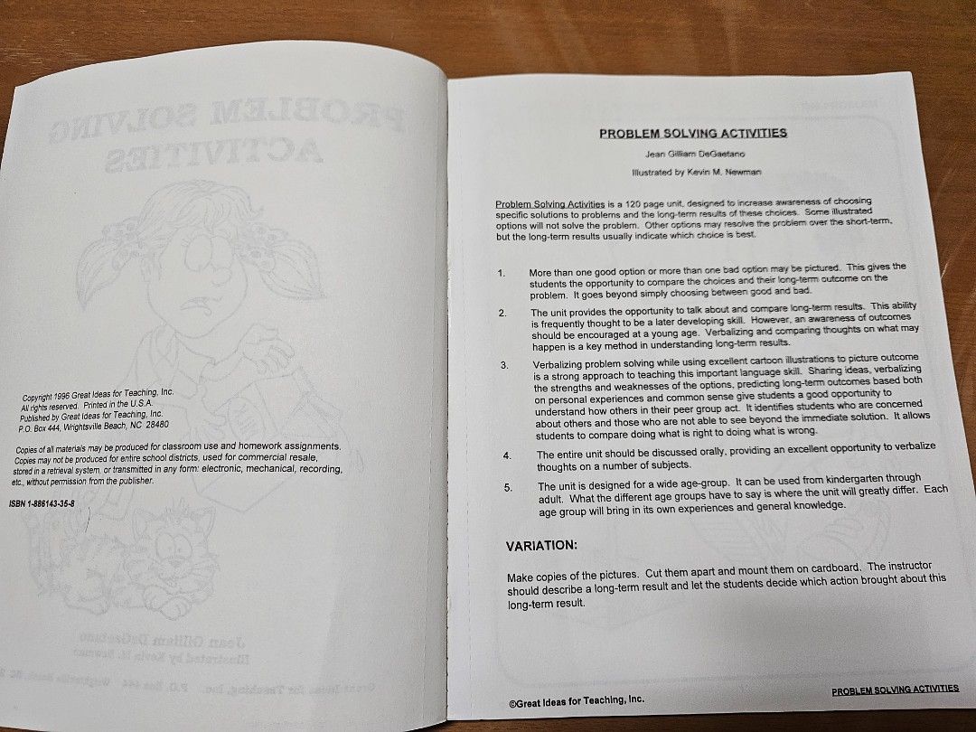 Problem Solving Activities book (Category: Children's Books) located in Singapore. Submitted by jscg7 (Listing ID 1396659977, Image 2). Description: $20 (free postage).