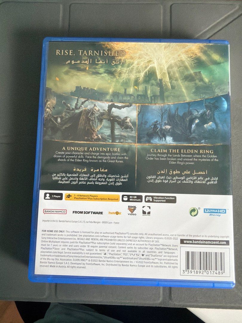 PS5 Elden Ring (Category: PlayStation) located in Singapore. Submitted by cormeasure (Listing ID 1396543718, Image 2). Description: - Elden Ring for PS5 - Includes game disc and case - Immersive and challenging gameplay.