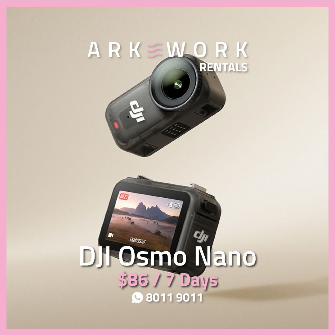 [RENT] DJI Osmo Nano|Pocket 3|Action 6|Pocket 4|Osmo 360|Action 5 Pro|Mini 4 Pro|Mini 5 Pro|Ace Pro 2|Go 3|Go Ultra|Go3S Camera Rental by Arkework - Sony|Canon|DJI|Fujifilm|Nikon|Insta360|Ricoh|GoPro|Samsung Rental (Category: Photography & Video Services) located in Singapore. Submitted by arkework (Listing ID 1139906808, Image 1). Description: DJI Action 5 Rental DJI Action 4 rent DJI Action 4 rental Action Camera Rental Camera rent GoPro rental