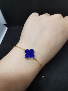 《一物一圖》S925純銀 銀鑲 老礦阿富汗 青金石 四葉草 手鏈  生日禮物 情侶 男女適 ( 15.5 x 15.5mm)64242679243905110