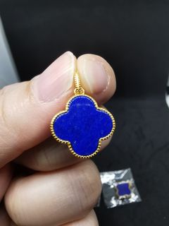 《一物一圖》S925純銀 銀鑲 老礦阿富汗 青金石 四葉草 吊咀 吊墜 生日禮物 情侶 男女適 ( 15.5 x 15.5mm)64194752424833110