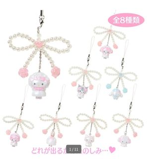 Sanrio 花嫁系列 珍珠蝴蝶結電話繩吊飾明盒 Kuromi 玉桂狗64202680821890110