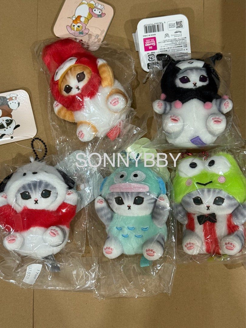 Sanrio Mofusand Plush Keychain (Category: Plushies & Soft Toys) located in Manila. Submitted by sonnybby (Listing ID 1396570877, Image 1). Description: -Mofusand plush keychains in various Sanrio character costumes. - My Melody, Kuromi, Pochacco, Cinnamoroll, Hangyodon, Keroppi, Usahana. - Individually packaged. - Soft and cuddly material. - Detailed designs and vibrant colors. - Perfect for collectors or gifts..