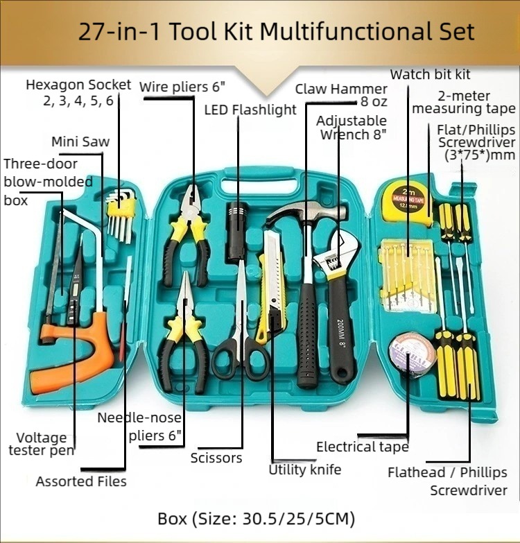 Tool box kit 27 in 1 Multifunctional Household Tool Kit Set with watch ...