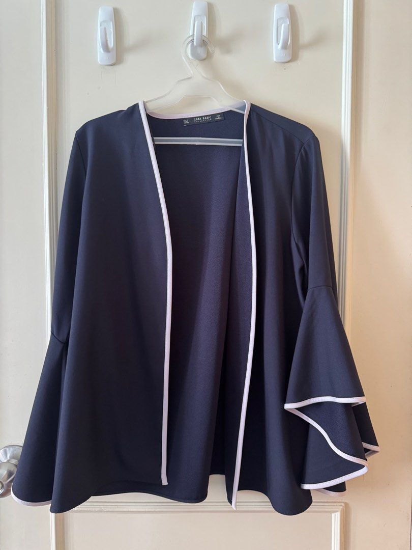 ZARA Blue BILLOW SLEEVE blouse (Category: Others Tops) located in Quezon City. Submitted by decluttering.doc (Listing ID 1396522378, Image 1). Description: Zara billow sleeve blue top with white piping Originally a top, but I used this as a coverup kasi wala na yung tali to close the blouse, but can be used as kimono style blouse, need lang ng tali. Very elegant!.