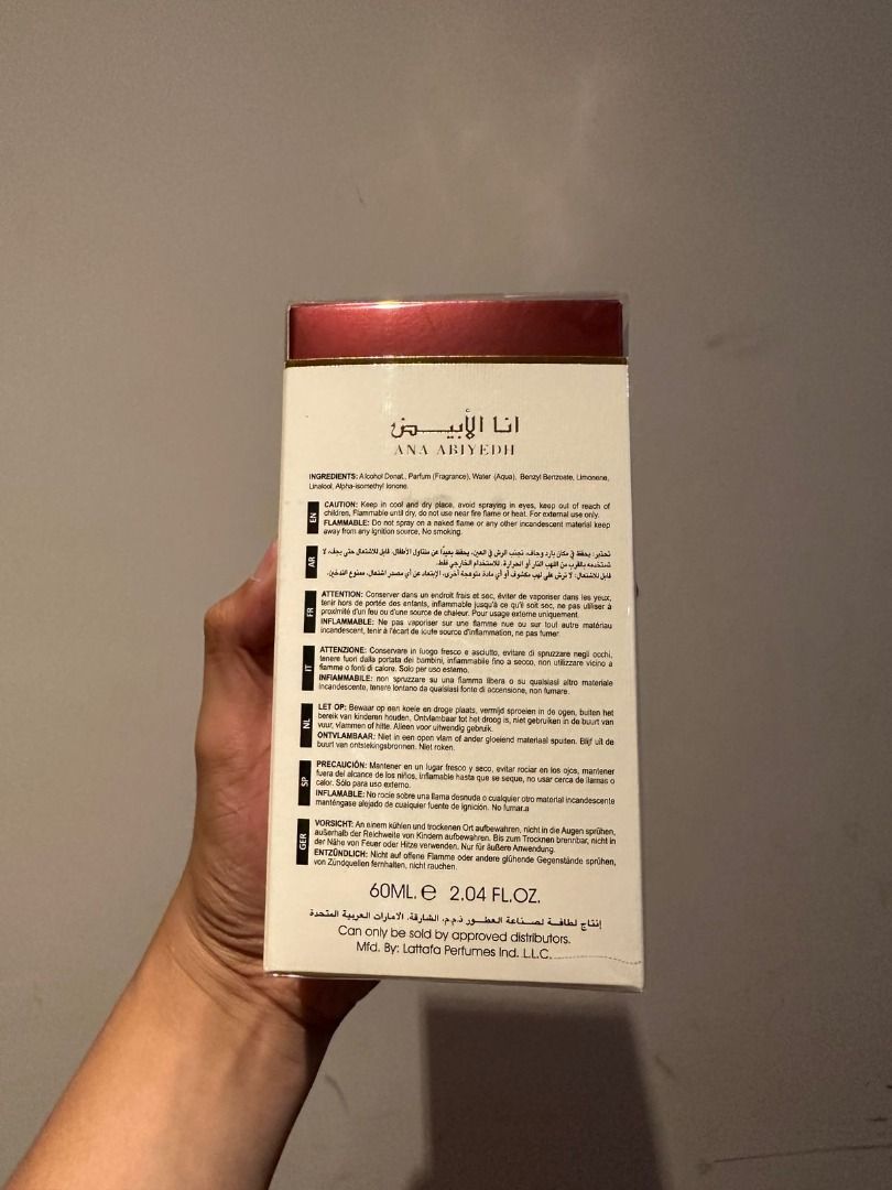 Ana Abiyedh Rouge EDP 60ml by Lattafa (Category: Fragrance & Deodorants) located in Mandaluyong City. Submitted by jtkperfumetrading (Listing ID 1396777576, Image 3). Description: Product Information: Ana Abiyedh Rouge by Lattafa Perfumes is a Woody Spicy fragrance for women and men. Ana Abiyedh Rouge was launched in 2016. Fragrance Notes: Top: Nashi Pear, Kumquat and Bergamot Heart: Caramel and Geranium Base: Ambergris, Musk and Oakmoss.