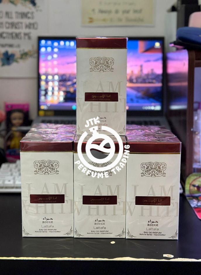 Ana Abiyedh Rouge EDP 60ml by Lattafa (Category: Fragrance & Deodorants) located in Mandaluyong City. Submitted by jtkperfumetrading (Listing ID 1396777576, Image 1). Description: Product Information: Ana Abiyedh Rouge by Lattafa Perfumes is a Woody Spicy fragrance for women and men. Ana Abiyedh Rouge was launched in 2016. Fragrance Notes: Top: Nashi Pear, Kumquat and Bergamot Heart: Caramel and Geranium Base: Ambergris, Musk and Oakmoss.