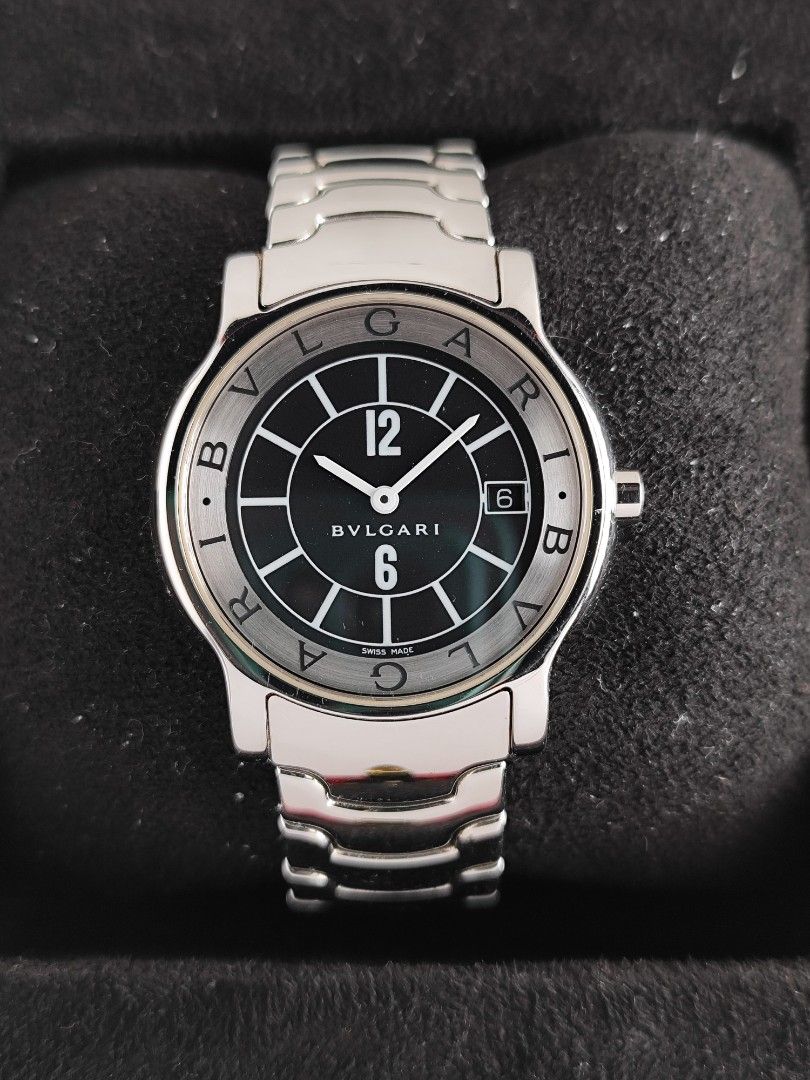 Bvlgari Solotempo 35mm (Category: Luxury Watches) located in San Juan City. Submitted by MW_888 (Listing ID 1396805831, Image 2). Description: 2001 Bvlgari Solotempo 35mm Ref ST35 9.3/10 condition Inclusions: watch, original bracelet fit to approx 7.5" wrist, Bvlgari certificate and watch case *photo reference on 6.5" wrist 80k.