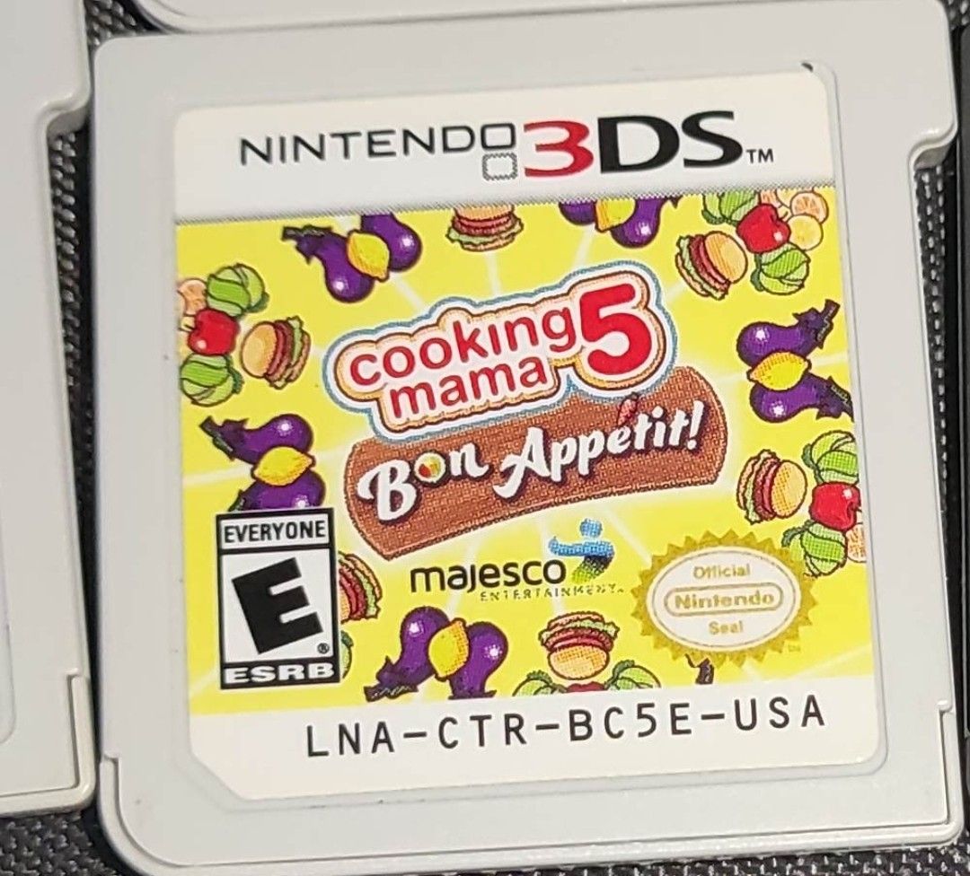 Cooking Mama 5: Bon Appétit! - Nintendo 3DS (Category: Nintendo) located in Manila. Submitted by v2Zuio (Listing ID 1396673179, Image 1). Description: - Cooking Mama 5: Bon Appétit! for Nintendo 3DS - Game cartridge included - ESRB Rating: E (Everyone) - Publisher: Majesco Entertainment - Model Number: LNA-CTR-BC5E-USA - Back of Cartridge: BC5E750220.