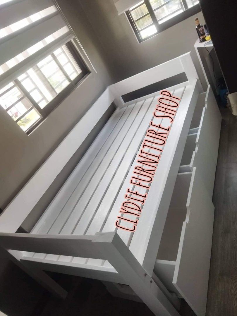Day bed with pull out & drawers (Category: Bed Frames & Mattresses) located in Manila. Submitted by almauchi9213451 (Listing ID 1396733201, Image 1). Description: MADE TO ORDERS FREE ASEMBLE OPEN CUSTOMISE DESIGN & SIZE DM US DM US.