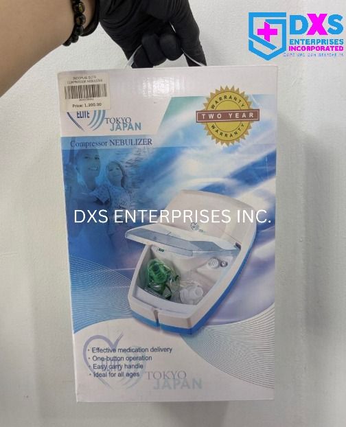 ELITE JAPAN COMPRESSOR NEBULIZER (Category: Medical Supplies & Tools) located in Quezon City. Submitted by andrea_dxs (Listing ID 1396685861, Image 1). Description: a home healthcare device designed to treat respiratory conditions like asthma and allergies by turning liquid medication into a fine mist for easy inhalation. The nebulizer is known for being user-friendly, with one-touch operation suitable for all ages. .