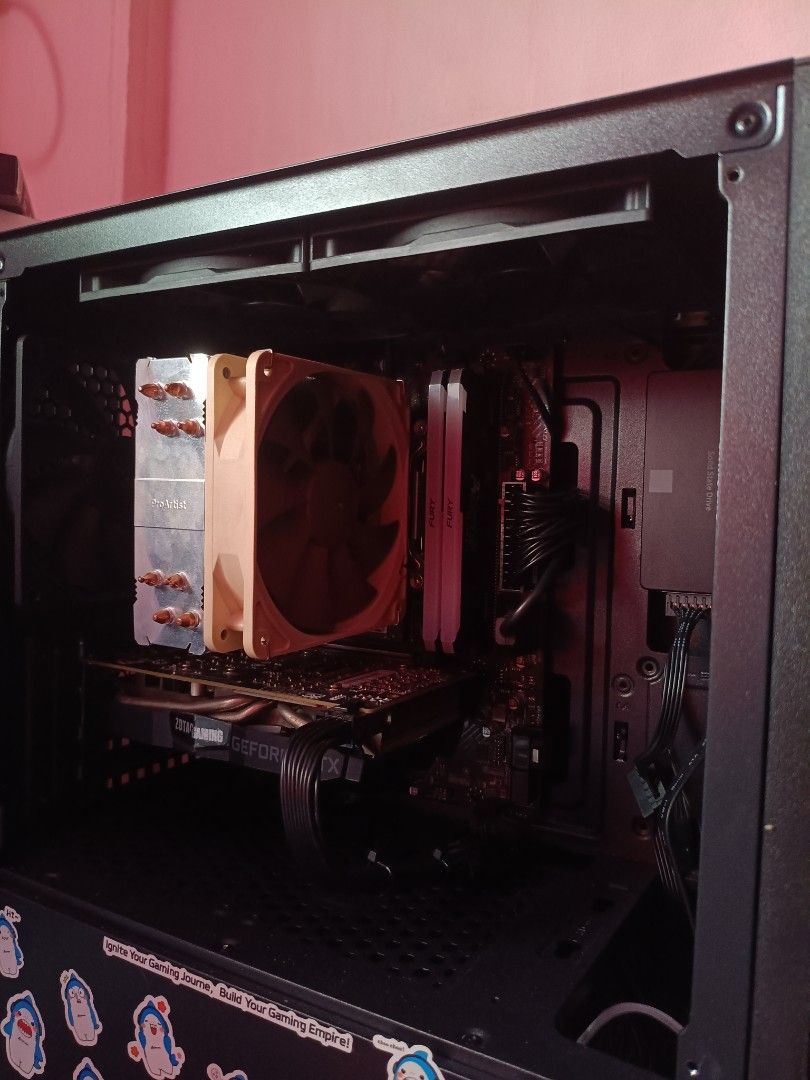 Gaming PC - Zotac GTX 1660 Super (Category: Desktops) located in Manila. Submitted by christian_n (Listing ID 1396706033, Image 2). Description: FORSALE ONLY MID RANGE PC GOOD FOR GAMING/STREAMING/MULTITASKING/EDITING ETC NEWLY BUILT, SADLY WALA NA YUNG MGA BOX 😅 DI KASI AKO NAGKEKEEP NG MGA BOX 📌PC CASE: MESH TYPE w/ SIDE GLASS PANEL 📌CPU: INTEL CORE i3 12th Gen 📌 MOTHERBOARD: MSI PRO H610M-E 📌CPU COOLER: SINGLE-TOWER WITH NOCTUA FAN 📌RAM: