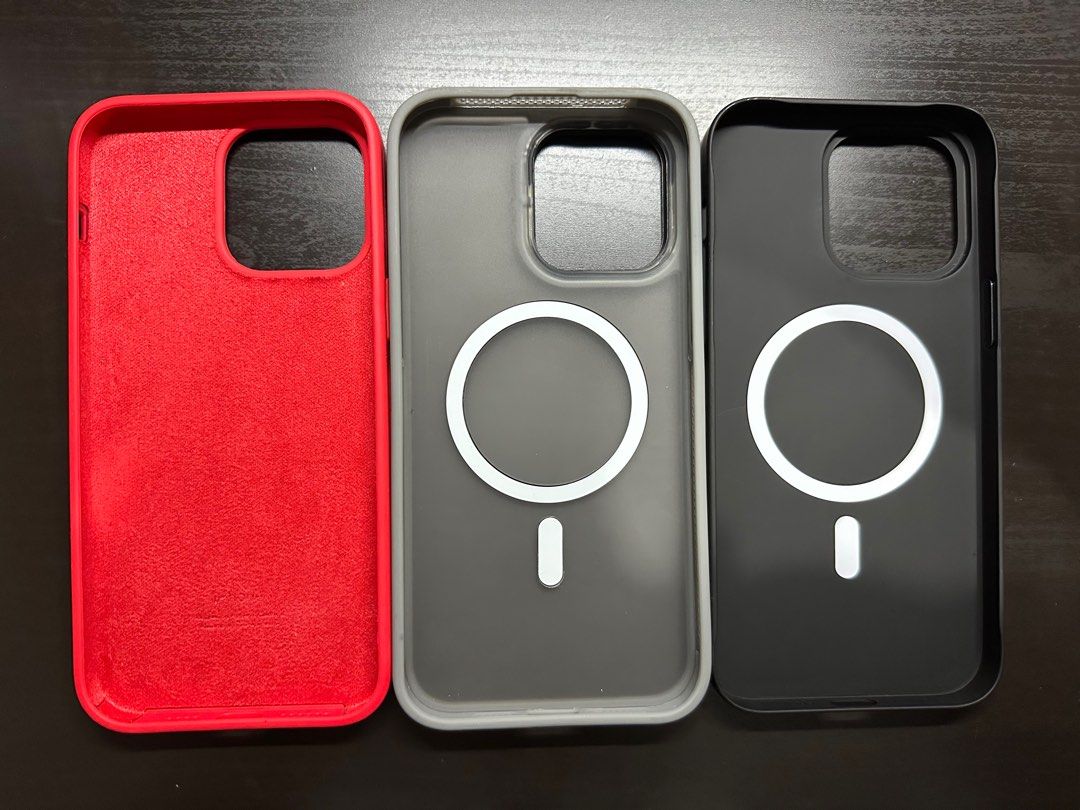 iPhone 14 Pro Max Cases - Bundle or Individual (Category: Cases & Sleeves) located in Quezon City. Submitted by meg_ara (Listing ID 1396784062, Image 3). Description: iPhone 14 Pro Max Cases - Bundle or Individual Used once or twice 100 PHP EACH or 200 ALL THREE - Red Silicone, 100 PHP : from some market, bottom part is a little loose (bought it that way, doesn’t affect anything. lmk if you want more pics) - Grey Matte+Silicone, 100 PHP : from ti