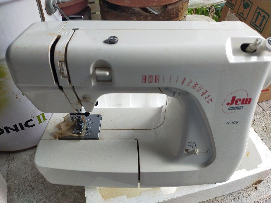 Janome Jem Compact N-105 Sewing Machine (Category: Craft Supplies & Tools) located in Taytay. Submitted by archie2427 (Listing ID 1396818894, Image 1). Description: - Jem Compact N-105 sewing machine - Comes with original packaging - Brand new old stock never been used - Features various stitch settings - Compact white design - Suitable for various sewing projects - Untested.
