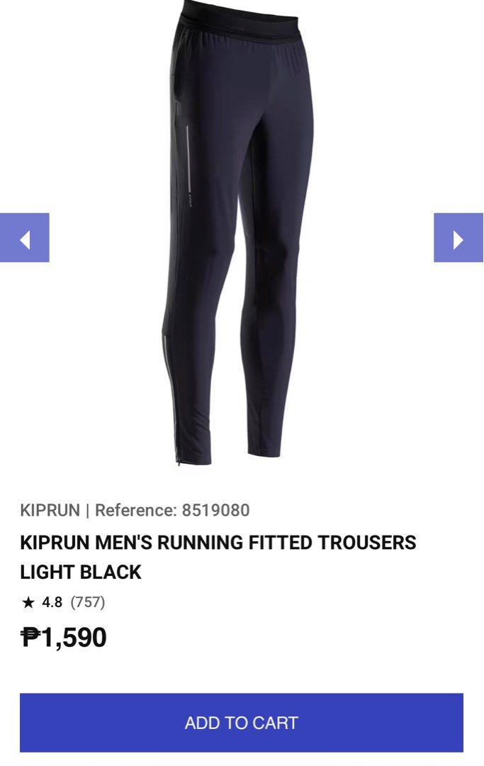Kiprun Men's Running Fitted Trousers - Light Black (Category: Trousers) located in Las Pinas. Submitted by futurebound (Listing ID 1396706514, Image 1). Description: SIZE: Medium-width 32 length 31 - Kiprun men's running fitted trousers - Running pants/jogging pants Bought from Decathlon - Color: Light black - Features: - Fitted design - Reflective stripe - Zippered pockets - Designed for running and athletic activities - Reference number: 851908