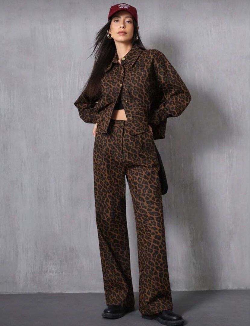 Leopard Print Jacket and Pants Set (Category: Sets or Coordinates) located in Manila. Submitted by louisexoxo_ (Listing ID 1396776943, Image 1). Description: ✅Perfect for spring Brand: SHEIN USED ONCE ONLY Outerwear - Shoulder:57 cm, Length:54.5 cm, Sleeve Length:52.1 cm, Bust:120 cm, Cuff:22 cm, Bicep Pants - Length:104.9 cm, Waist Size:74 cm, Hip Size:104 cm, Thigh:66.4 cm, Inseam:75 cm .