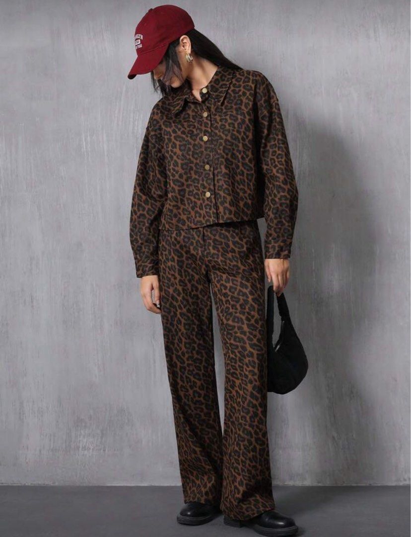 Leopard Print Jacket and Pants Set (Category: Sets or Coordinates) located in Manila. Submitted by louisexoxo_ (Listing ID 1396776943, Image 2). Description: ✅Perfect for spring Brand: SHEIN USED ONCE ONLY Outerwear - Shoulder:57 cm, Length:54.5 cm, Sleeve Length:52.1 cm, Bust:120 cm, Cuff:22 cm, Bicep Pants - Length:104.9 cm, Waist Size:74 cm, Hip Size:104 cm, Thigh:66.4 cm, Inseam:75 cm .