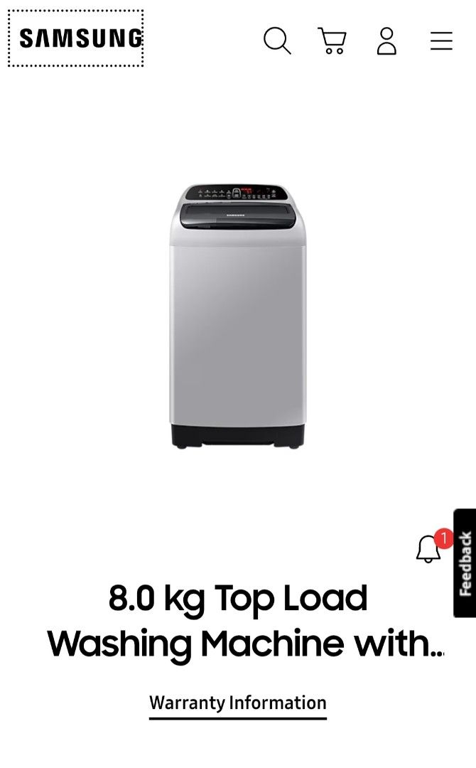 Samsung 8.0 kg Top Load Washing Machine (Category: Washing Machines and Dryers) located in Quezon City. Submitted by nmca24 (Listing ID 1396672325, Image 1). Description: - Samsung Top Load Washing Machine - 8.0 kg Capacity - Stainless Steel Drum RFS upgrading to front load combo barely used in condo good to use in condo units have 80% dry function bought 2 yrs ago bought around 25k originally.