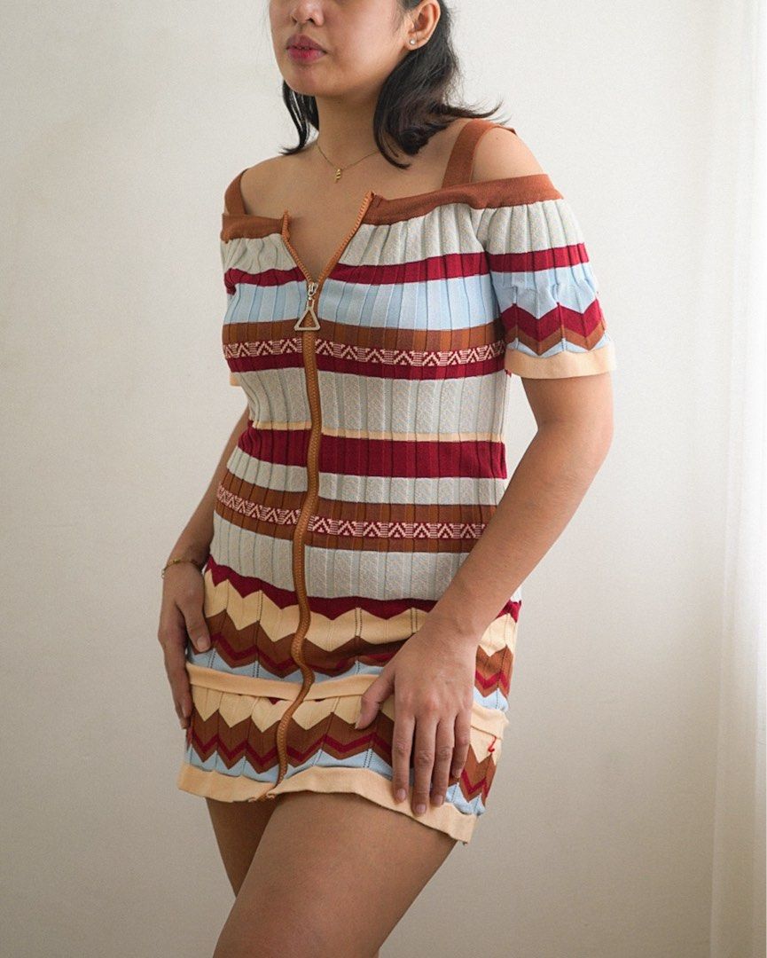 Striped Knit Zip Up Dress (Category: Dresses) located in Manila. Submitted by fayealmo (Listing ID 1396732655, Image 1). Description: — stretchable — flared sleeves and hem — zip up closure — bust: up to 36in — length: 18.5in.