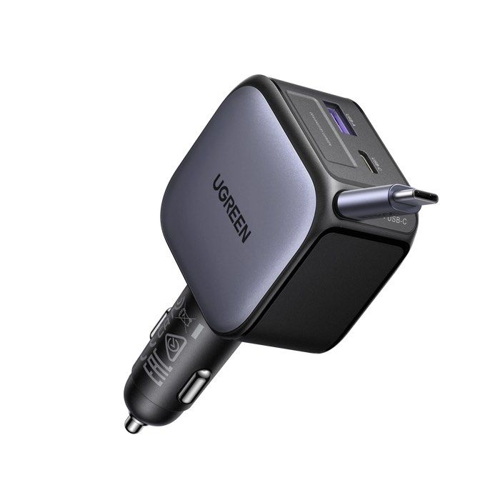 UGREEN Nexode Car Charger 90W with Retractable USB-C Cable (Category: Chargers & Cables) located in Makati City. Submitted by jc.cuerdo (Listing ID 1396826863, Image 2). Description: Built-in 70cm Retractable USB-C Cable: Cable extends smoothly and retracts automatically to keep your car clutter- free. 90W Total Output, 60W via Cable: Charge two devices at once with up to 90W combined; power your phone to 56% in 30 mins. 3-in-1 Simultaneous Charg