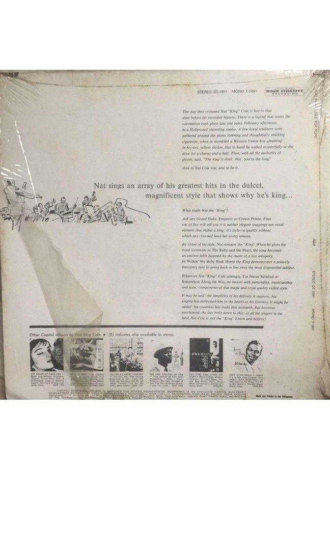 Vinyl Nat King Cole - Top Pops (Category: Vinyls) located in Pasay City. Submitted by djstevenlove (Listing ID 1396753722, Image 2). Description: Very good condition. Metro Manila buyers only. Buyer's booking and delivery fee via rider..