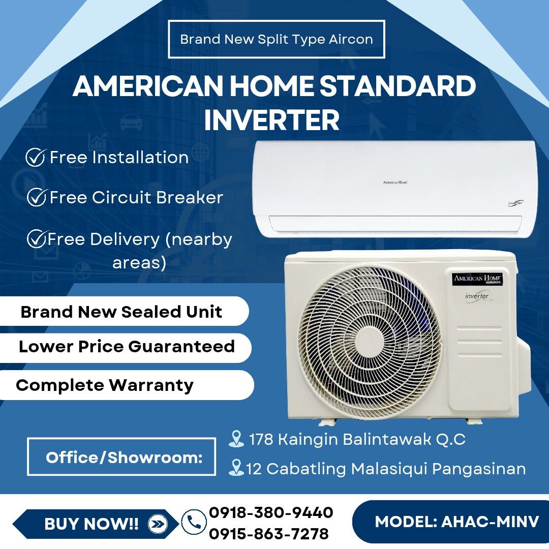 AMERICAN HOME STANDARD INVERTER SPLIT TYPE AIRCON, TV & Home Appliances ...