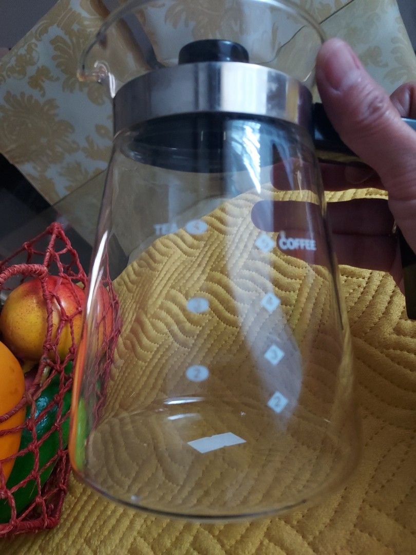 Coffee Tea Glass Pitcher (Category: Coffee & Tea Tableware) located in Batangas. Submitted by ms.d_preloveditems (Listing ID 1396849657, Image 2). Description: height-5inches bottom -4 inches diameter.