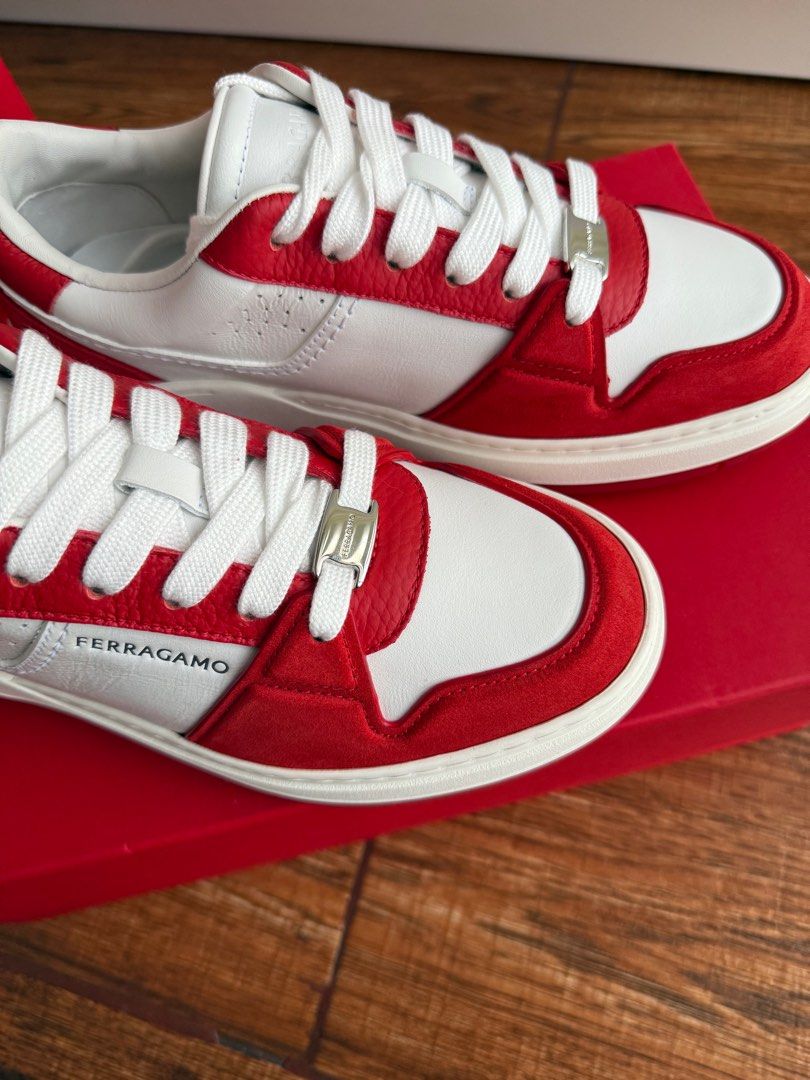 FERRAGAMO - Womens Sneakers - US 7.5 (Category: Sneakers) located in Manila. Submitted by offthenest (Listing ID 1396916928, Image 3). Description: Brand: Ferragamo Model: Dennis Colorway: Flame Red / White Size: 7.5 US Condition: Brand New RFS: Wrong size White and red ‘Dennis’ sneakers from FERRAGAMO. Made of leather, this regular width pair features an embossed logo, perforations and suede inserts. MOP: BPI / GCASH NO SWAPS #ferragamo #sneaker