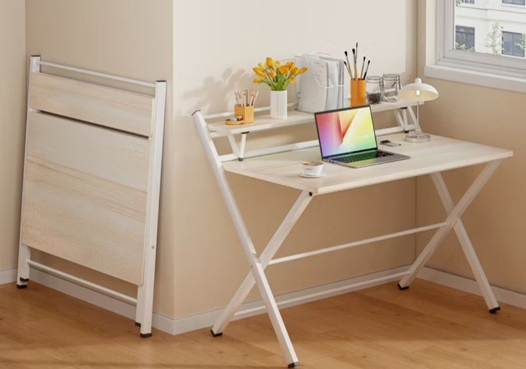 Foldable Study Table with Shelf (Category: Tables & Sets) located in Mandaluyong City. Submitted by Cathy14 (Listing ID 1396968731, Image 1). Description: ​💻 FOR SALE: Foldable Study/Computer Desk (White) 💻 (​Key Details) ​Item: Folding Study Table Desk / Foldable Computer Table ​Color: Crisp White ​Size: 80cm wide ​Price: ₱1,900.00 ​Location: Mandaluyong City ✅️​Features & Description ​This is a beautiful, large-sized table that is highly prac