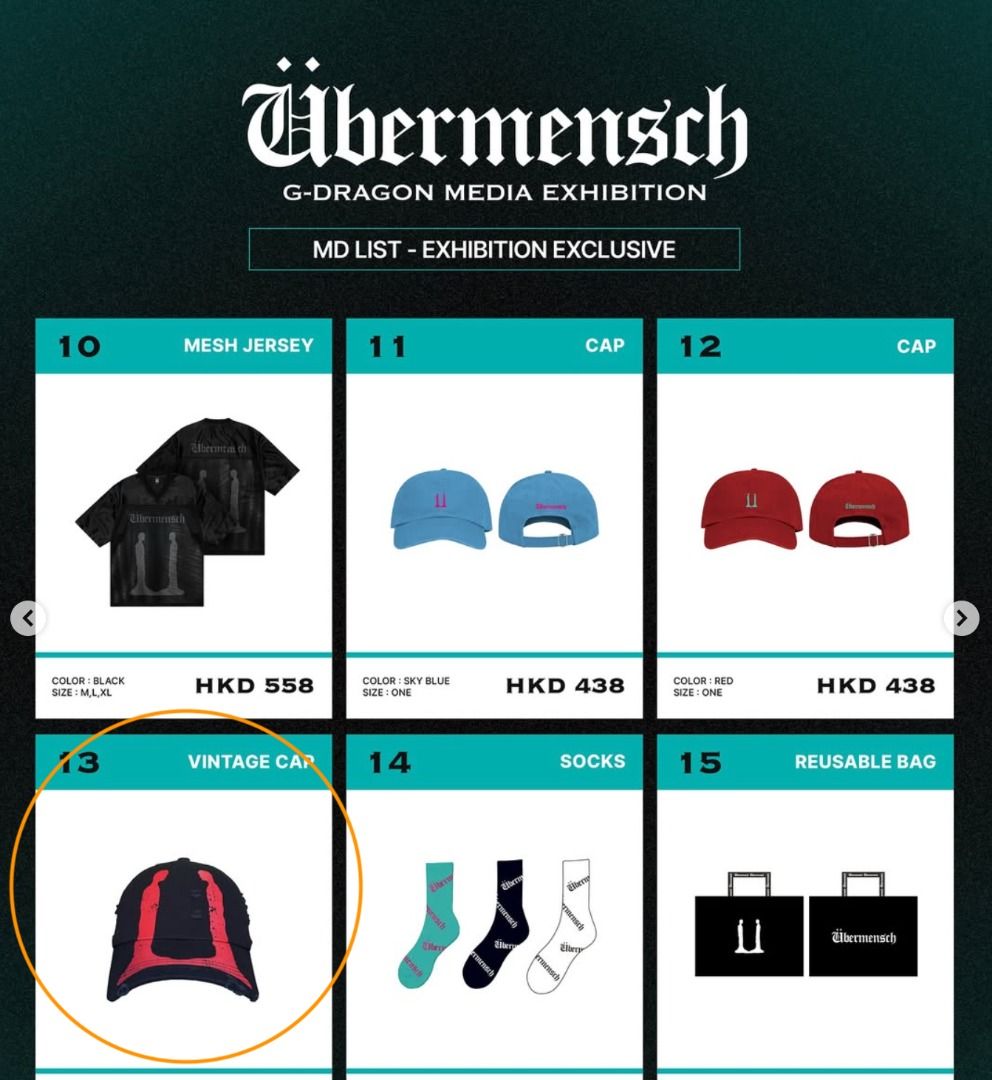 G-DRAGON 復古風帽子Vintage Cap Media Exhibition : Übermensch