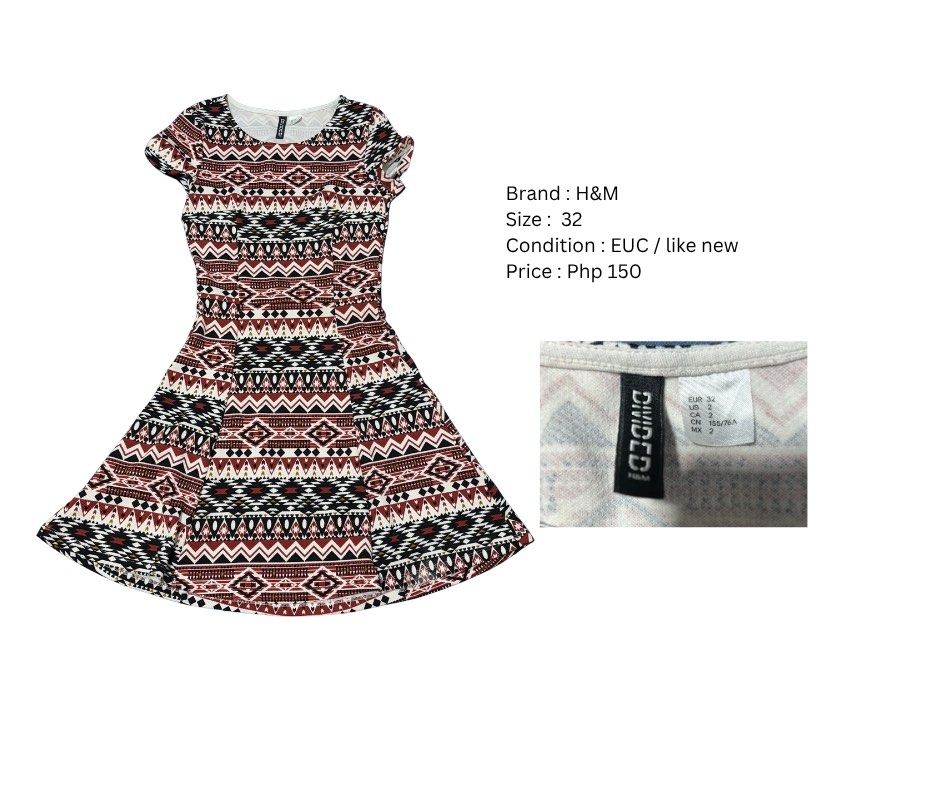 H&M Printed Dress Size 32 (Category: Dresses) located in Cavite. Submitted by kath_artehan (Listing ID 1396846377, Image 1). Description: - H&M dress - Unique printed design - Short sleeves - Flattering fit - Size 32 - Versatile for casual or dressy occasions.