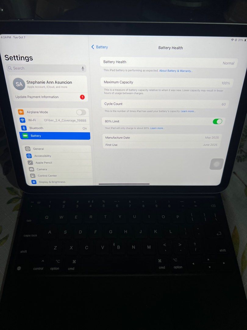 iPad A16 2025 (Category: iPad) located in Quezon City. Submitted by anndeclutters_ (Listing ID 1396928193, Image 2). Description: iPad A16 2025 (Silver) Bought from Beyond the Box Greenhills for P23,790 Used only for 3 months (for my training program) No issues With free bluetooth keyboard (Goodjodoq-like, worth 2k) Still has box.