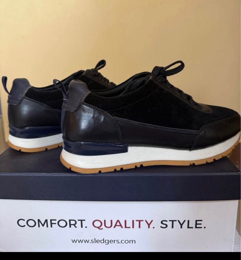 Sledgers Black Sneakers with Ortholite Insoles (Category: Casual Shoes) located in Caloocan City. Submitted by marcoamend33229 (Listing ID 1396912769, Image 1). Description: - Sledgers black sneakers - Leather and suede construction - Ortholite comfort foam insoles - White midsole with gum outsole - Includes original box - Ideal for daily wear - Offers both style and comfort -Size 41 -Twice used since purchased .