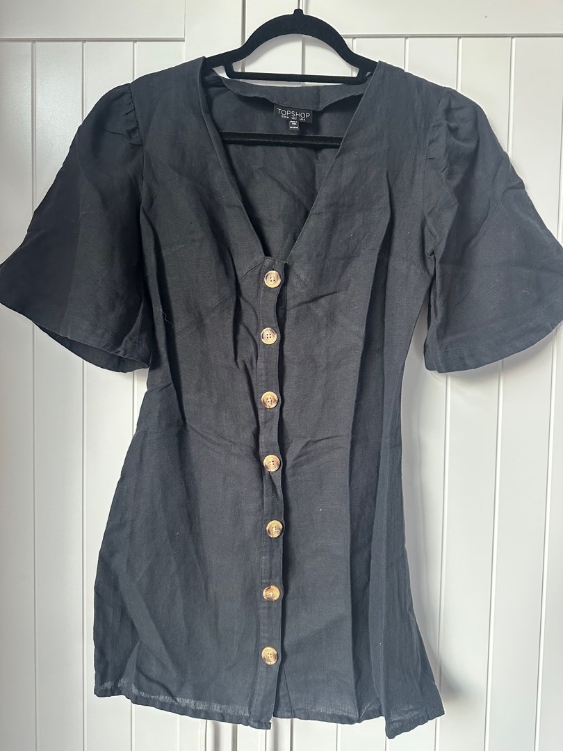 Topshop Black Linen Dress - Size US 2, Women's Fashion, Dresses & Sets,  Dresses on Carousell