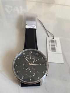 全新 agnès b.  Agnes b watch 兩環計時 中性皮帶手錶 40mm 男女裝 made in japan 日本制  黑白藍64227015842307110