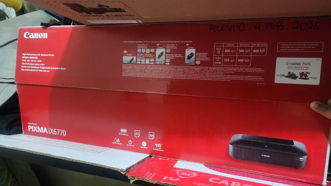 Canon PIXMA iX6770 Printer (Category: Printers, Scanners & Copiers) located in Makati City. Submitted by ronaldbok (Listing ID 1397113917, Image 3). Description: Canon Pixma iX6770 Specs: 1.) Can print up to A3 size paper 2.) Cartridge Printer 3.) 5-color ink 4.) Good for printing CAD Drawings/Bldg. Plans, pictures, documents, etc. 5.) Just bought since Feb, 2025 RFS: Hindi na ginagamet No issue.