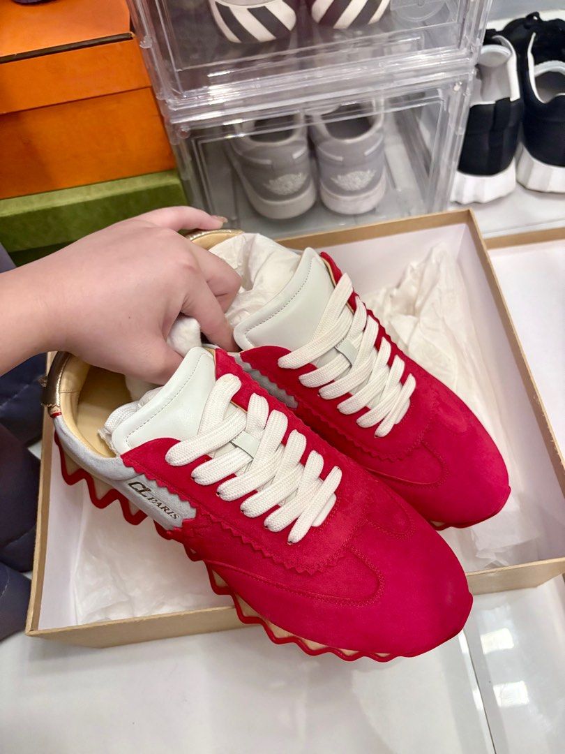 Christian Louboutin Gray & Red Loubishark (Category: Sneakers) located in Angeles City. Submitted by _rlsdg (Listing ID 1397149744, Image 2). Description: Christian Louboutin Gray & Red Loubishark Sneakers - size 41M - bought sa states, but na-stuck na lang kasi it’s too big for my father.