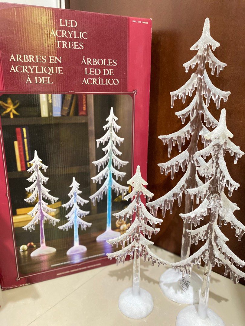Christmas Tree (Color Changing) (Category: Other Home Decor) located in Cavite. Submitted by eessaa08 (Listing ID 1397161525, Image 2). Description: Brand new OUR HOME Acrylic Christmas tree Original Price (per tag) 4,999 1 box = 3 trees Tree size: 61cm, 45cm, 33.5cm Color Changing, battery operated (requires 3 AAA battery per tree) MOP: GCash MOD: Lalamove only.