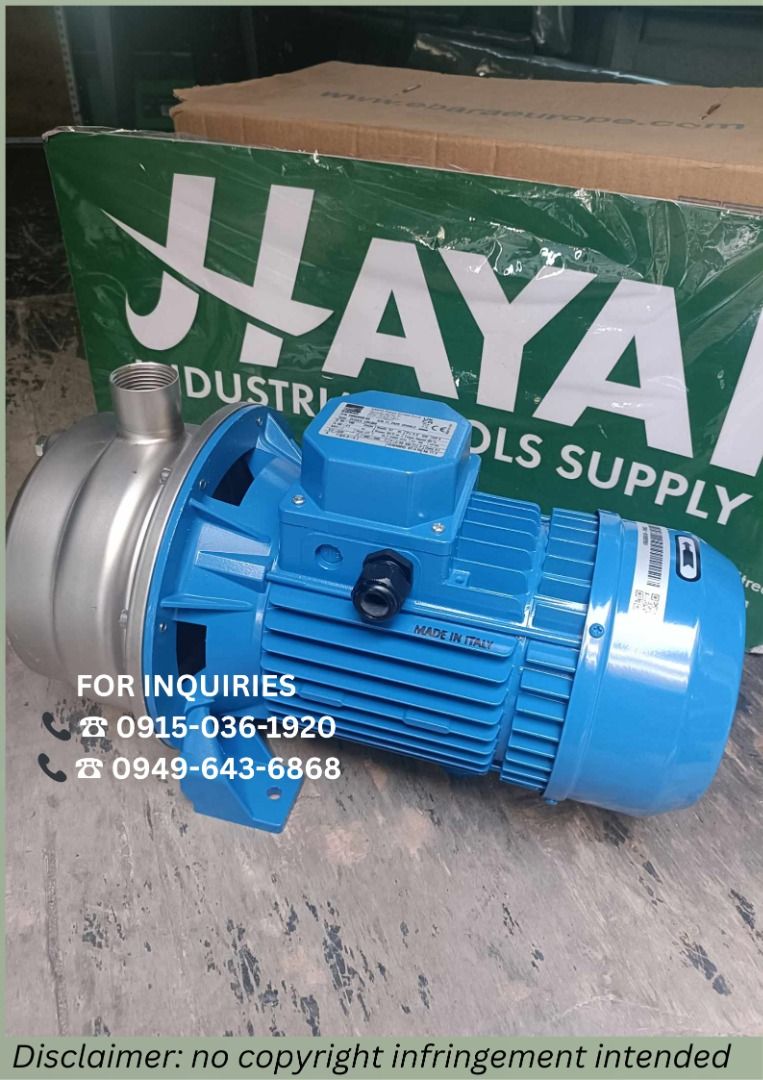Ebara Centrifugal Pump (Category: Construction Tools & Equipment) located in Manila. Submitted by 09150361920ronvillaflor (Listing ID 1397061805, Image 1). Description: Ebara Centrifugal Pump Specs: 220v 3phase 60Hz 3hp Model: 2CDX/I 120/306 ₱55,000 "Welcome to Hayai Industrial tools supply corp." For inquiries 0-9-1-5-0-3-6-1-9-2-0 0-9-4-9-6-4-3-6-8-6-8 PRICE MAY CHANGE WITHOUT PRIOR NOTICE..