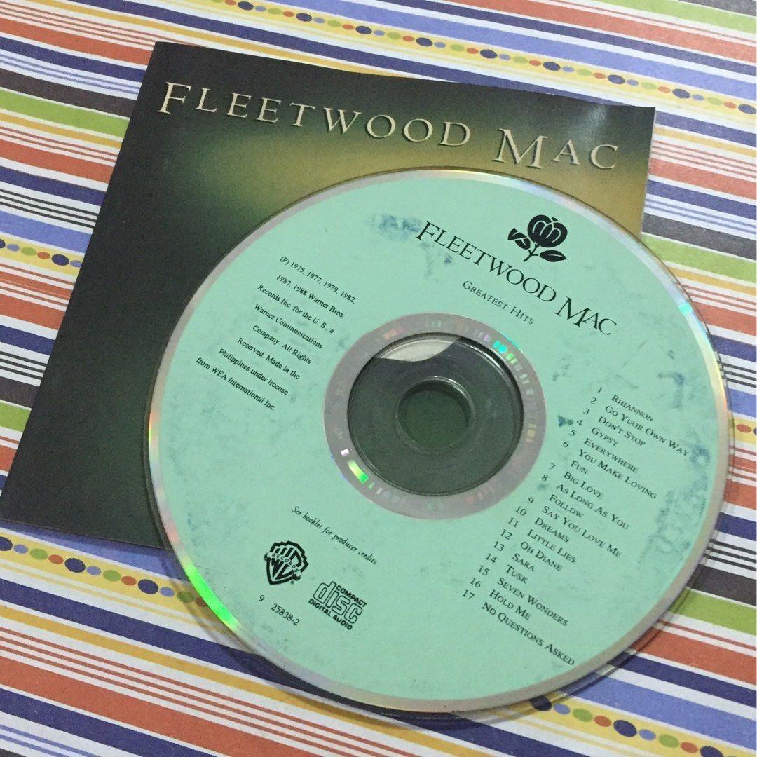 Fleetwood Mac CD: Greatest Hits (Category: CDs & DVDs) located in Pasig City. Submitted by sell.phi (Listing ID 1397116350, Image 2). Description: preloved original music CD pressed in the Philippines disc is in VG condition, no playback issues inlay and case may have signs of wear.