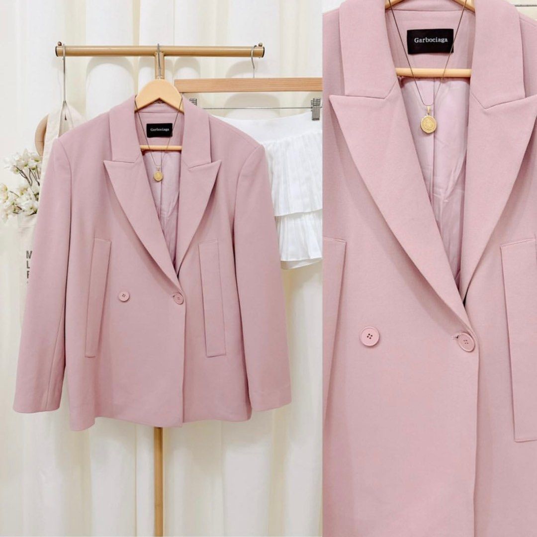 Garbociaga HQ Pink Blazer (Category: Coats, Jackets and Outerwear) located in Lipa City. Submitted by bu.ning.ning (Listing ID 1397137676, Image 1). Description: - Negotiable - Double-breasted design - Two-button closure - Features two front pockets - Classic lapel - Soft pink color - Suitable for casual and formal wear RFS: too large for me .
