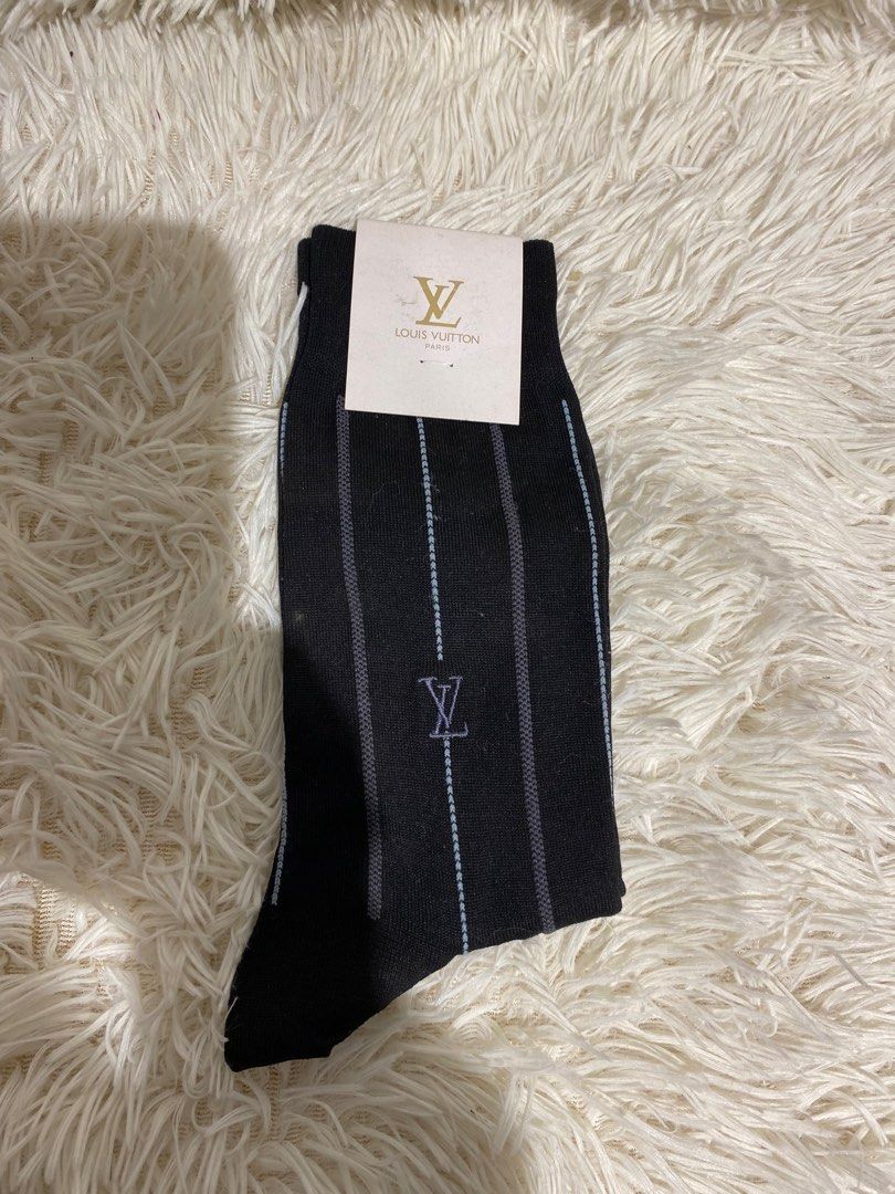 Louis Vuitton Black Socks (Category: Socks) located in Manila. Submitted by star_section (Listing ID 1397167869, Image 2). Description: - Authentic Louis Vuitton socks - Black with vertical stripes - Features the Louis Vuitton logo - Made in France - Material: 90% cotton, 10% nylon.