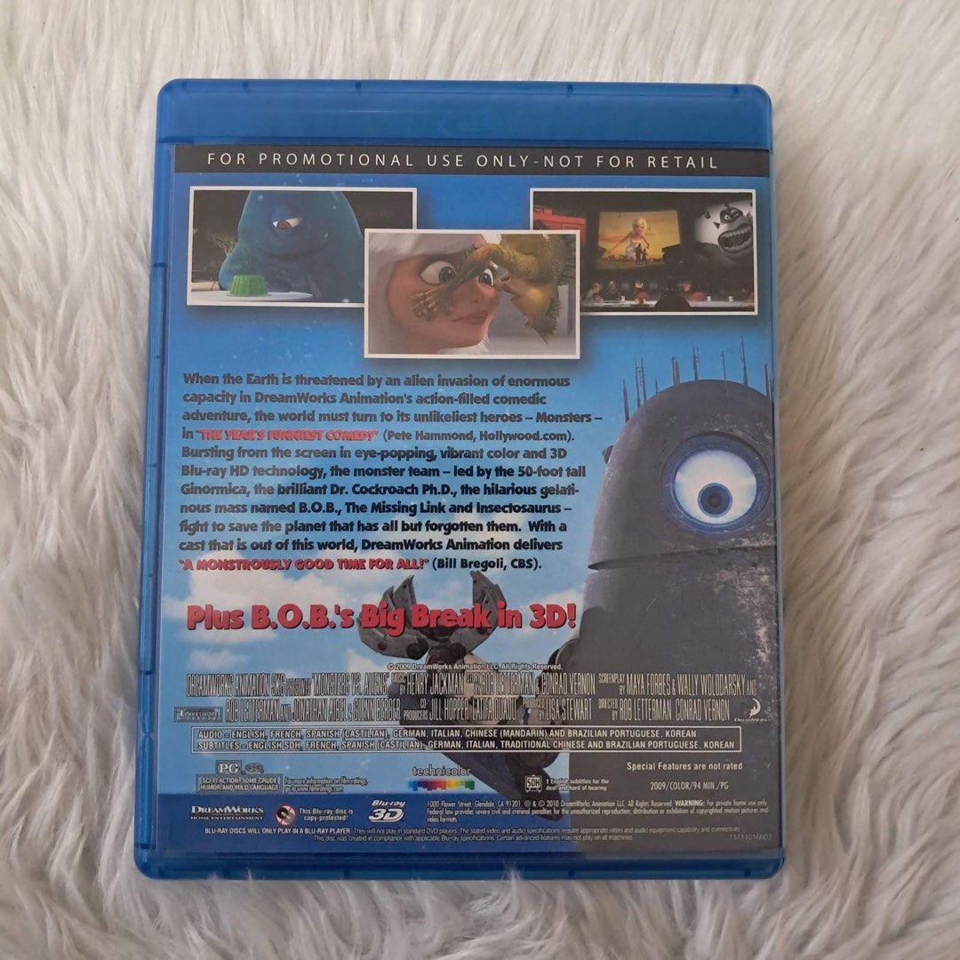 Monsters vs Aliens 3D Film Blu-ray (Category: CDs & DVDs) located in Las Pinas. Submitted by thestylecapital (Listing ID 1397109697, Image 3). Description: CDs are in good condition! Can send addtl pics if you need it. Please note that these are untested because we no longer have a bluray player :) The blu-ray CDs are in great (almost perfect) condition. Little to no scratches! If it’s a set and contains the DVD and Digital Copy CDs, they do not 