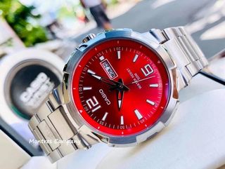Montres Company 香港註冊公司(32年老店) 卡西歐 CASIO 50米防水 不鏽鋼錶帶 不鏽鋼 MTP MTPE119 MTPE119D MTP-E119 MTP-E119D MTP-E119D-4 MTP-E119D-4A 銀紅色 兩款色有現貨64205968034690110