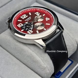 Montres Company 香港註冊公司(32年老店) 卡西歐 CASIO 50米防水 真皮錶帶 MTP MTPX300 MTPX300L MTP-X300 MTP-X300L MTP-X300L-4 MTP-X300L-4A 黑紅色 三款色有現貨64201038303746110