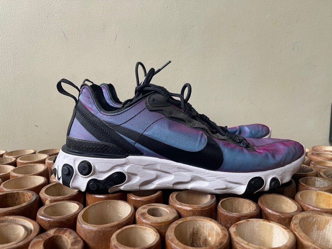 Nike React Element 55 PRM Iridescent Purple (Category: Sneakers) located in Pasig City. Submitted by ron_mendoza01 (Listing ID 1397039313, Image 3). Description: - Iridescent Purple colorway - Unique color-shifting upper - no box MOP: Gcash/Seabank (MariBank) MOD: Lalamove/GrabExpress Shipping shouldered by buyer .
