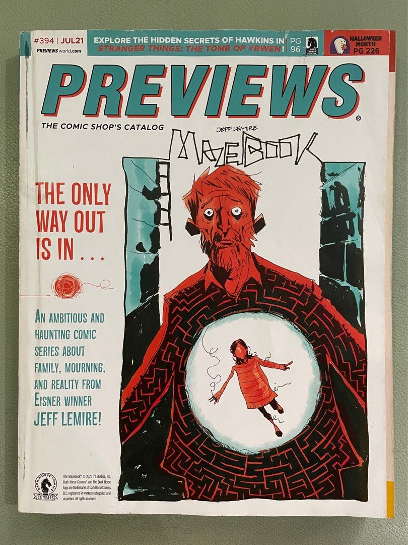 PREVIEWS #394, U.S. edition, for Collectors & Hobbyists! (Category: Magazines) located in Mandaluyong City. Submitted by robscollectibles61 (Listing ID 1397145205, Image 2). Description: PREVIEWS #394 Magazine-Catalog (July 2021) All about pop culture items for Collectors & Hobbyists! Comics, action figures, toys, statues, books etc. 560 pages! Cover feature: MAZEBOOK (Dark Horse Comics) Flipside cover: G.I. JOE: Snake Eyes PVC Diorama (Hasbro) I