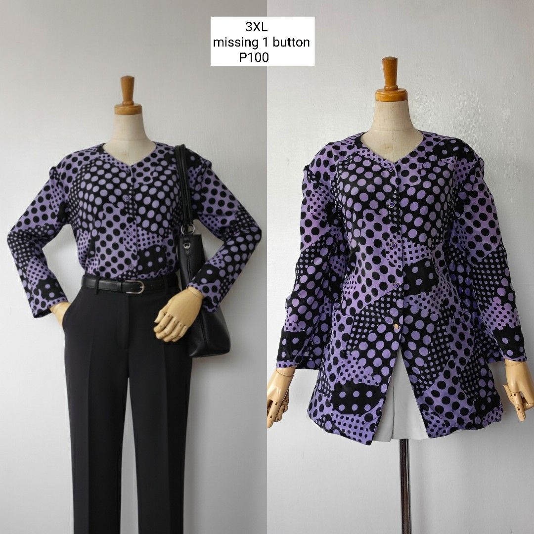 Printed Button-Down Blouse (Category: Blouses) located in Valenzuela. Submitted by mimimiranda672 (Listing ID 1397190832, Image 3). Description: PRELOVED SIZE : PRICE AND ITEM CONDITION POSTED. Location : Valenzuela City Mop: Gcash Courier : Grab/ LALAMOVE / SH*PPE CHECK*UT (SHIPPING ONLY)..
