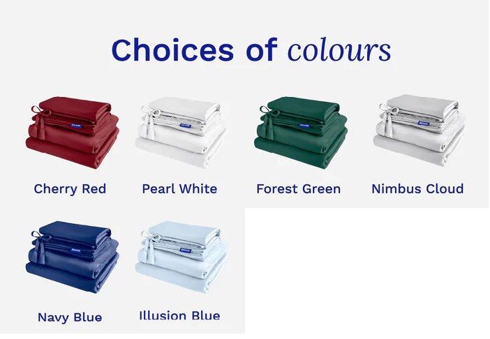 Sonnos TENCEL BedSheet / Fitted Sheet Set [BNIB] (Category: Bedding & Towels) located in Singapore. Submitted by coolowl_c2d8c5 (Listing ID 1397066700, Image 1). Description: New Fitted/ bedding sets available 📣Colors: Cherry Red, Pearl White, Forest Green, Nimbus Cloud, Navy Blue, Illusion Blue ‼️Size : Super Single: 107x200cm +35cm Single: 90x200cm +35cm King: 180x200cm +35cm [Limited color/size available] 💵Price : - Single/SuperSingle : $40 